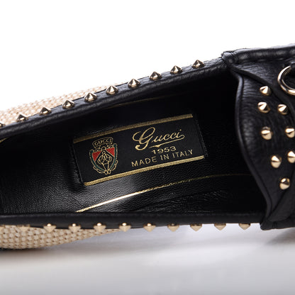 Gucci Calfskin Canvas Studded Horsebit Alyssa Pumps 38 Black Ivory 8 of 11