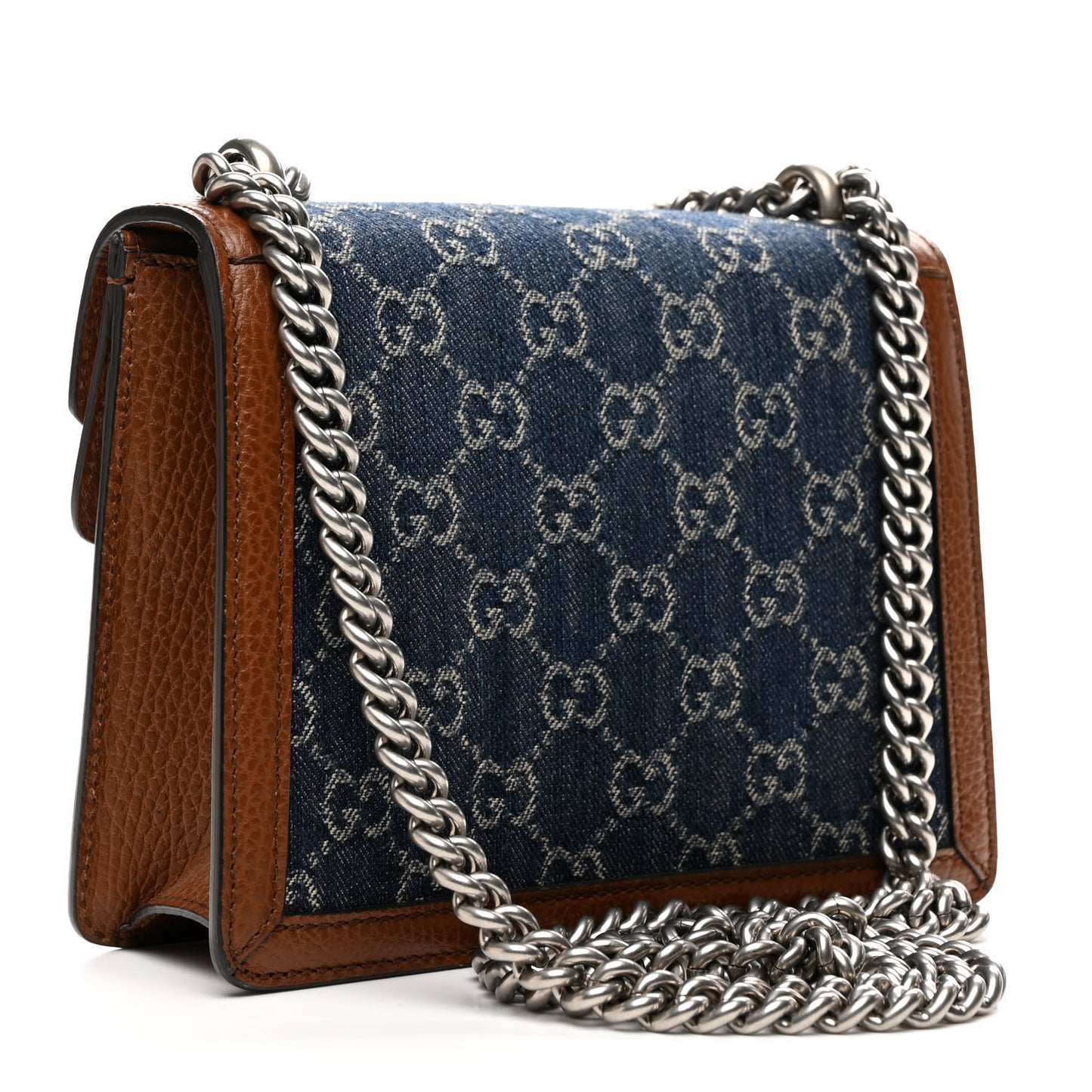 New Denim GG Monogram Dollar Calfskin Enamel Mini Dionysus Shoulder Bag Blue Tea Cuir Epilog Electric Blue