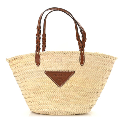 Prada Palmitto Vitello Woven Braided Large Basket Tote Bag Naturale Cognac 1 of 9