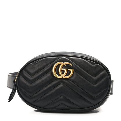 Gucci Calfskin Matelasse GG Marmont Belt Bag 85 34 Black 1 of 12