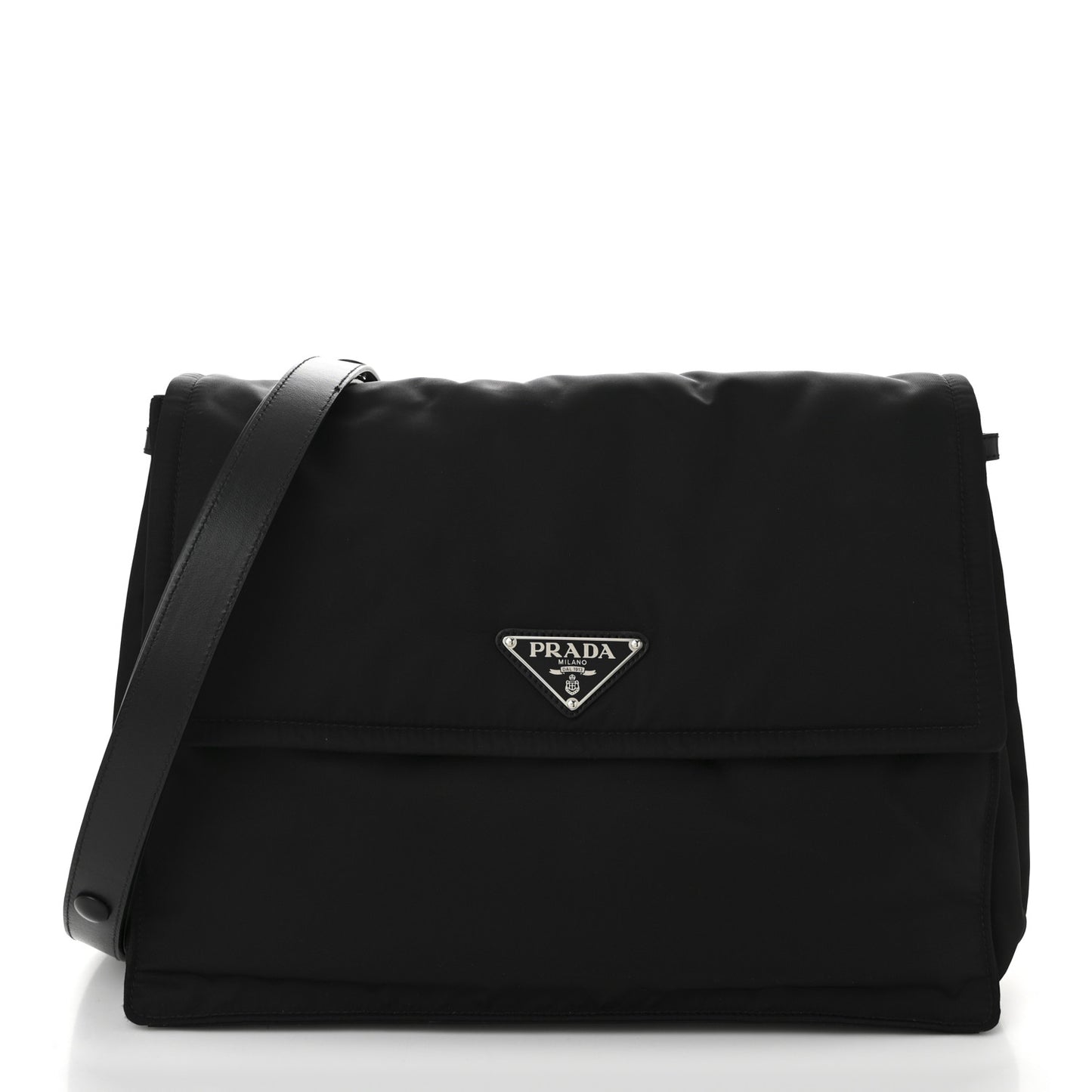 Re-Nylon Vitello Padded Large Flap Shoulder Bag Black
