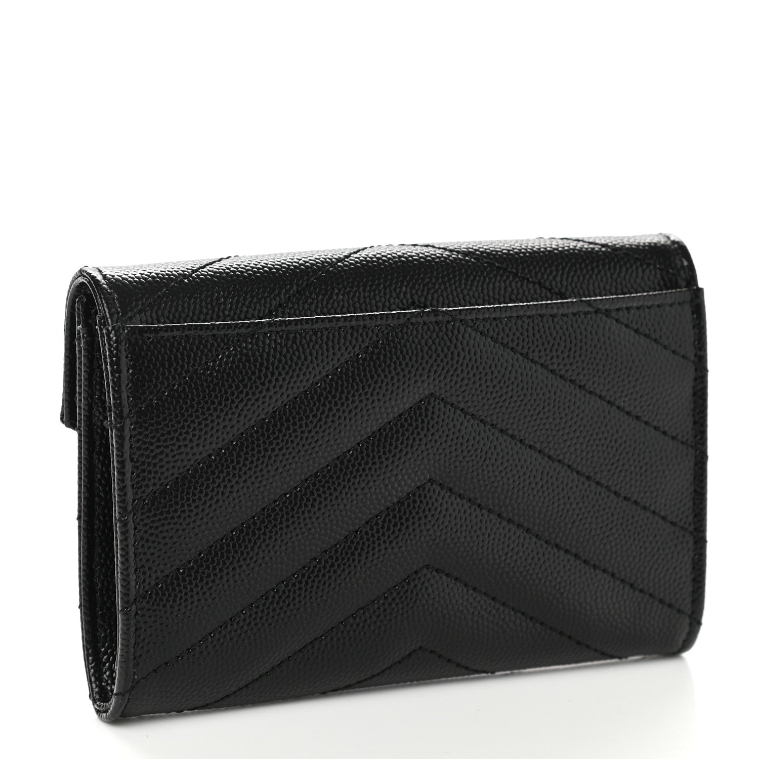 Saint Laurent Grain De Poudre Matelasse Chevron Small Monogram Envelope Wallet Black 3 of 8