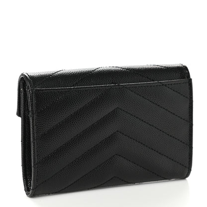 Saint Laurent Grain De Poudre Matelasse Chevron Small Monogram Envelope Wallet Black 3 of 8