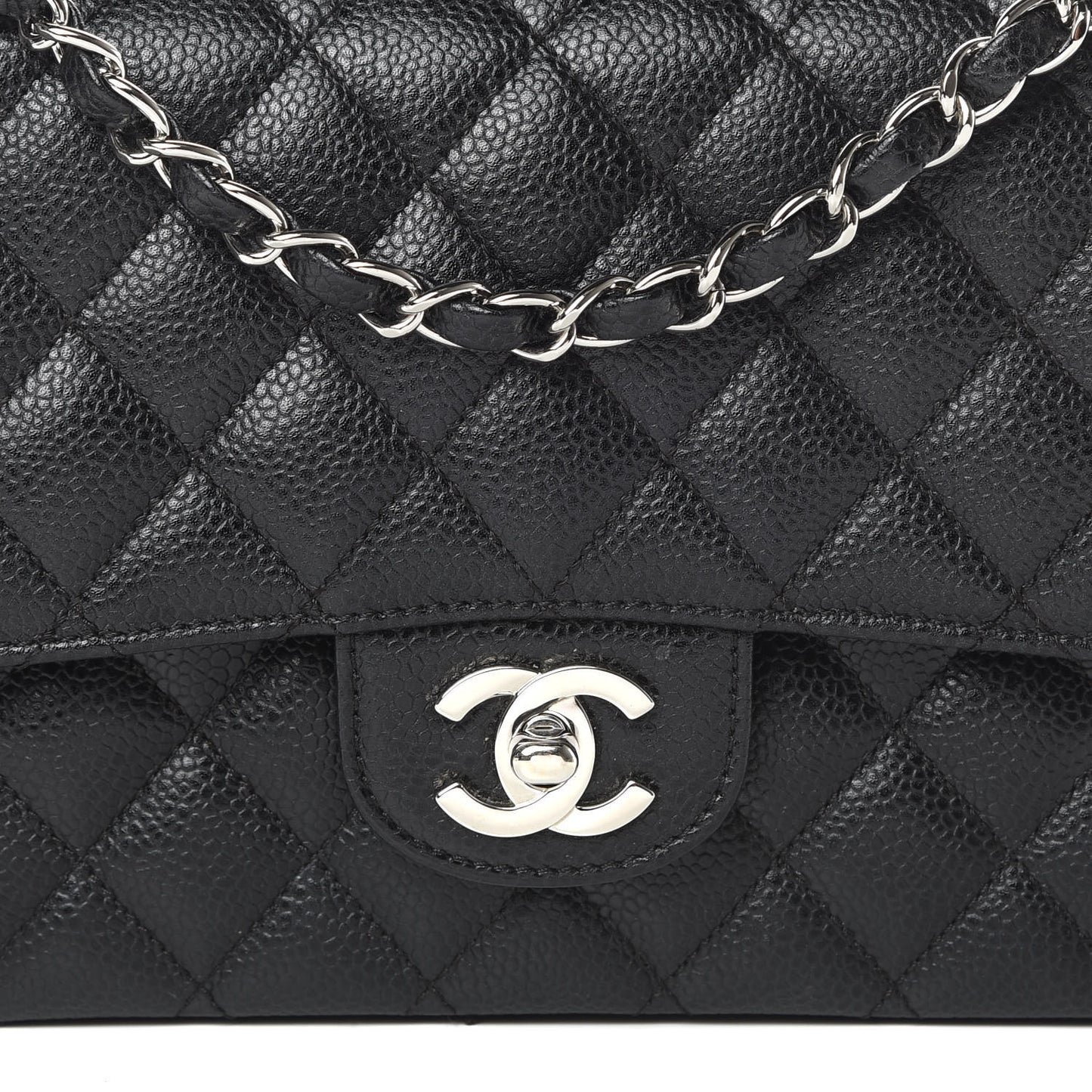 Caviar Quilted Medium Double Flap Black