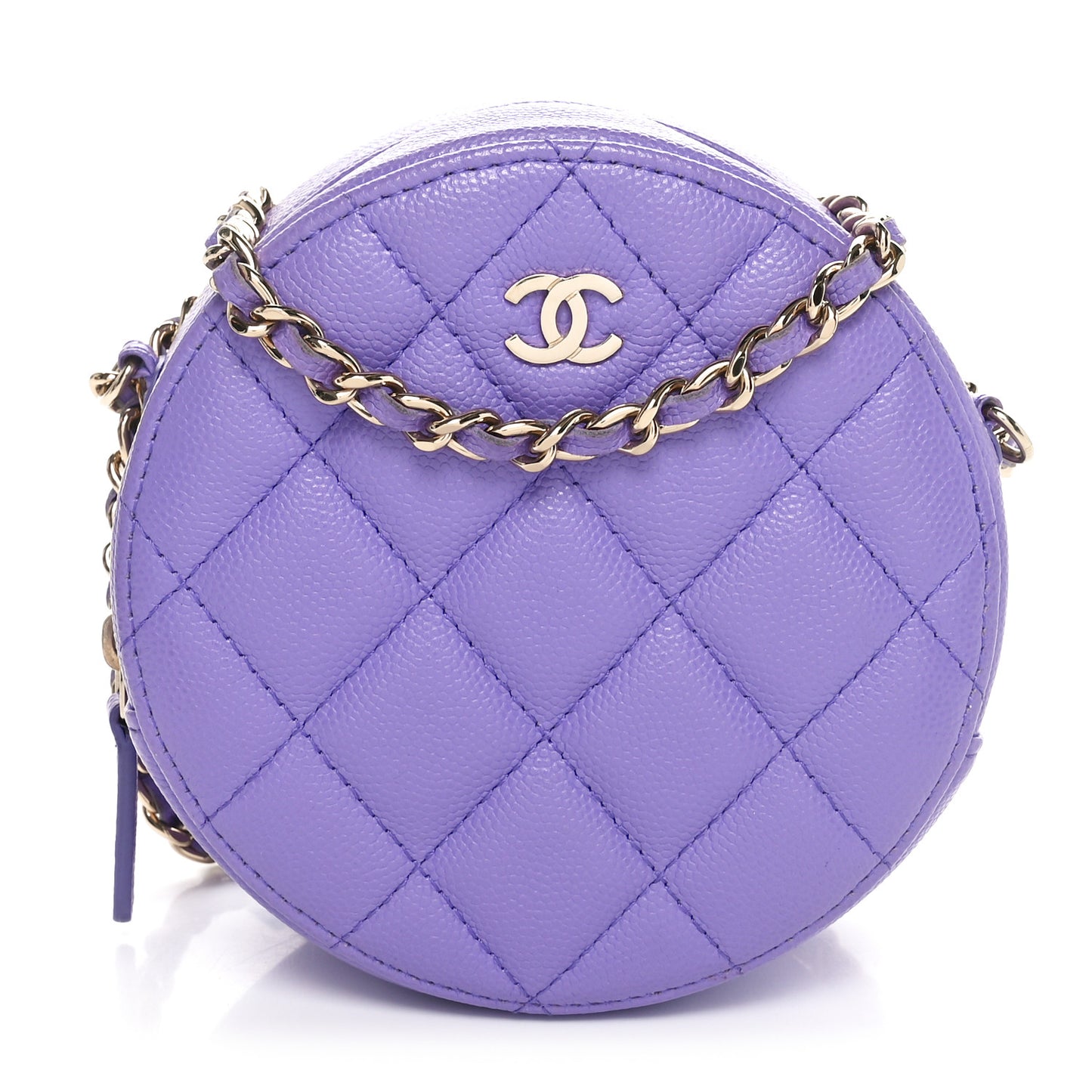 Caviar Quilted Round Clutch With Chain Purple