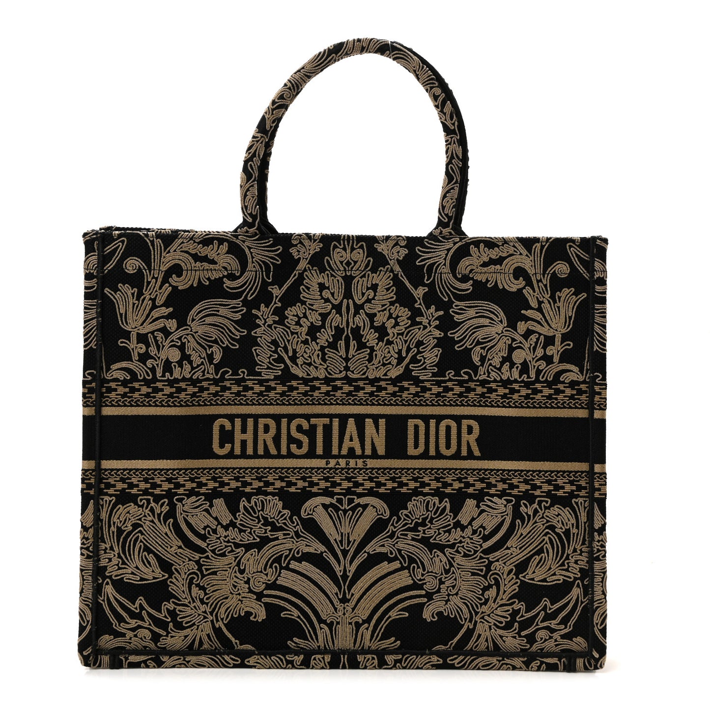 Canvas Embroidered Large Ornamental Cornely Effect Book Tote Black Beige