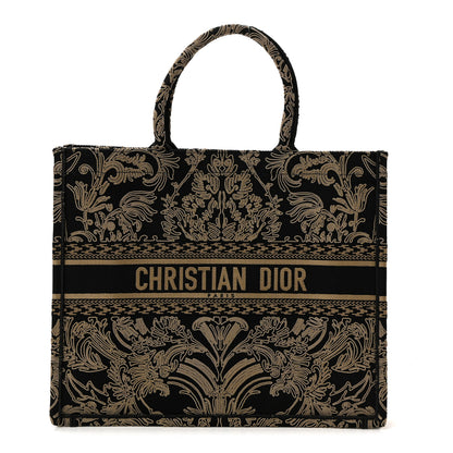 Christian Dior Canvas Embroidered Large Ornamental Cornely Effect Book Tote Black Beige 2 of 19