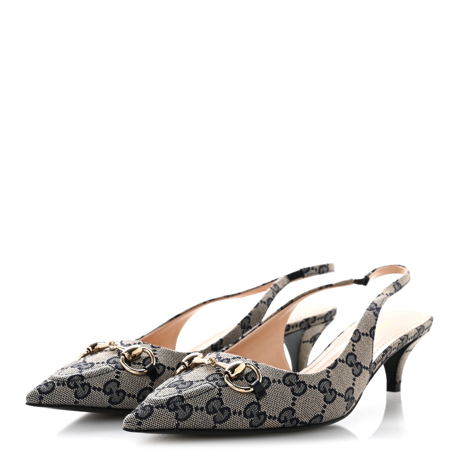 Gucci Monogram Horsebit 35mm Slingback Pumps 39.5 Beige Blue 4 of 10