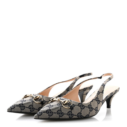 Gucci Monogram Horsebit 35mm Slingback Pumps 39.5 Beige Blue 4 of 10