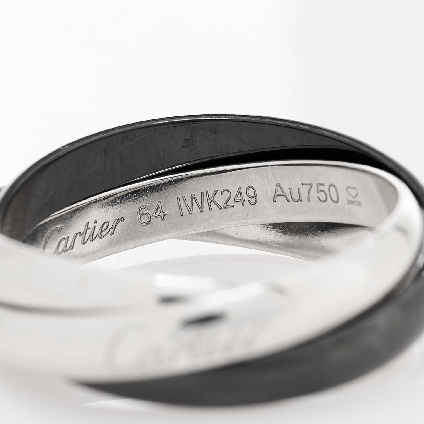 18K White Gold Black Ceramic Trinity Ring 64 10.75