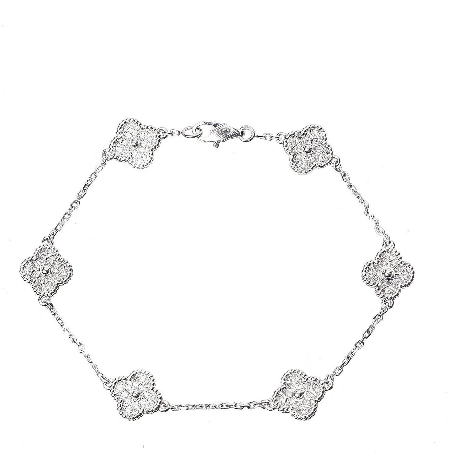 18K White Gold Diamond 6 Motifs Sweet Alhambra Bracelet