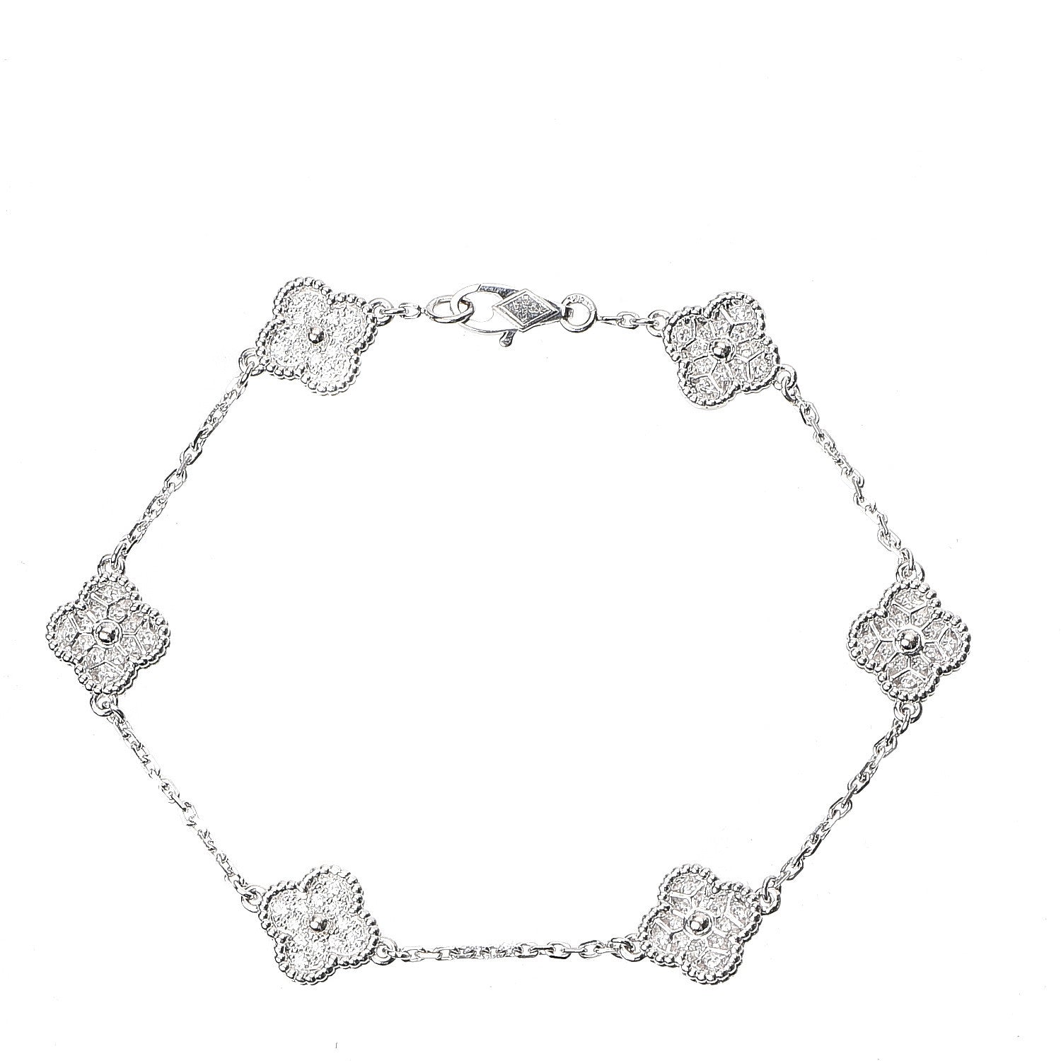 Van Cleef & Arpels 18K White Gold Diamond 6 Motifs Sweet Alhambra Bracelet 1 of 5