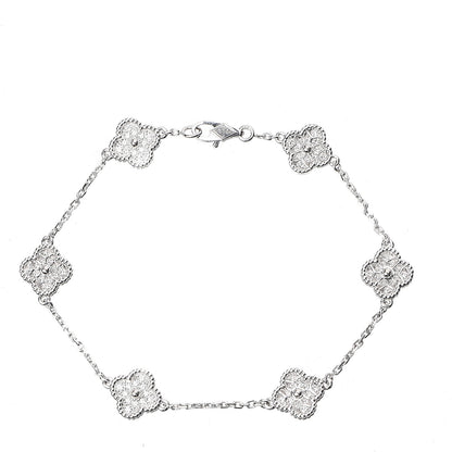 Van Cleef & Arpels 18K White Gold Diamond 6 Motifs Sweet Alhambra Bracelet 1 of 5