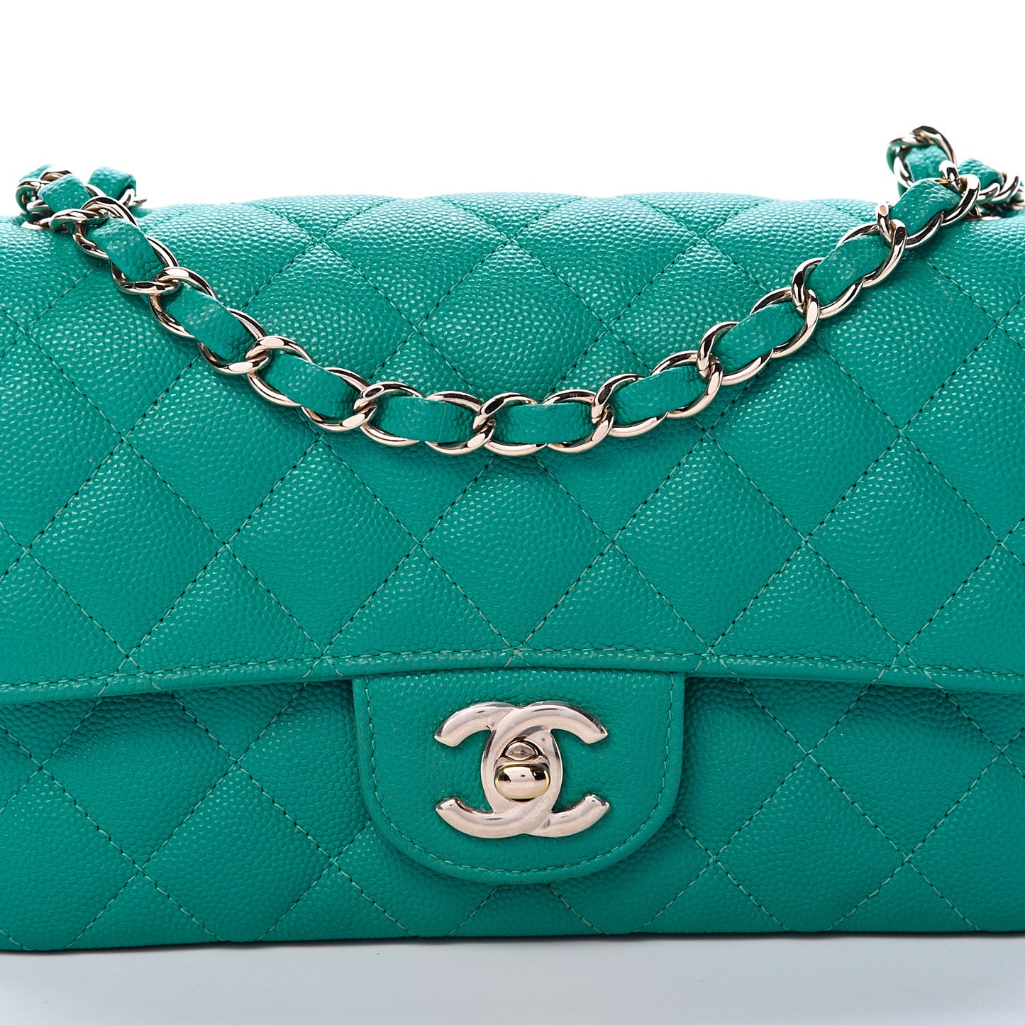 Caviar Quilted Mini Rectangular Flap Turquoise