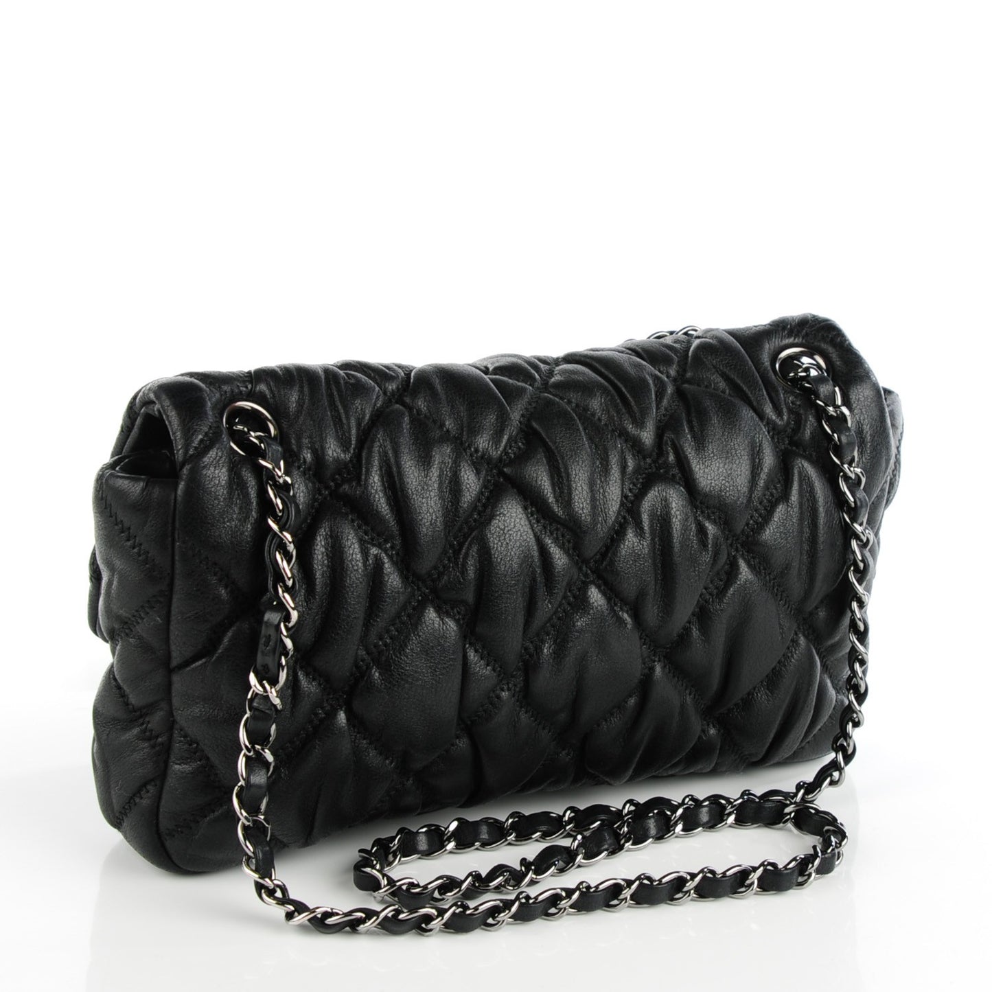 Calfskin Small Bubble Quilt Flap Bag Black