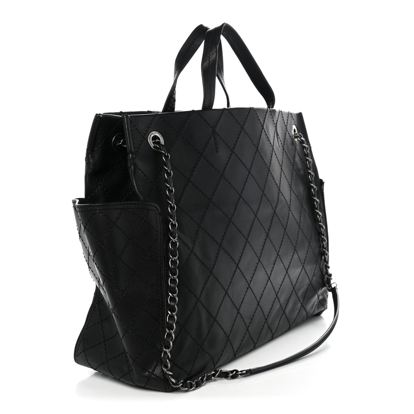 Grained Calfskin CC Pocket Tote Black