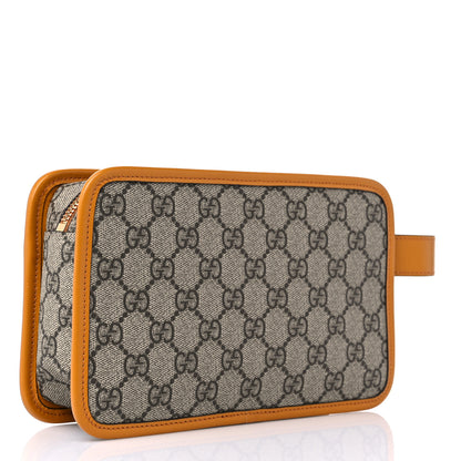 Gucci GG Supreme Monogram Textured Calfskin Retro Interlocking G Travel Pouch Beige Yellow 3 of 10
