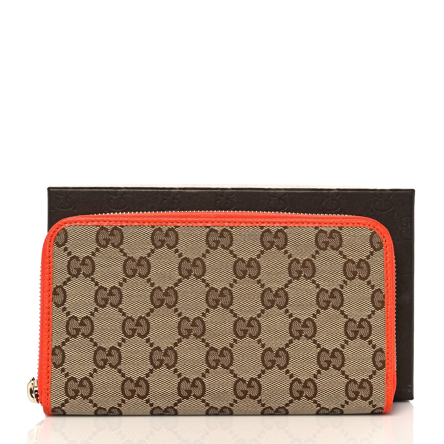 Monogram Dollar Calfskin Zip Around Wallet Beige Ebony Sun Orange