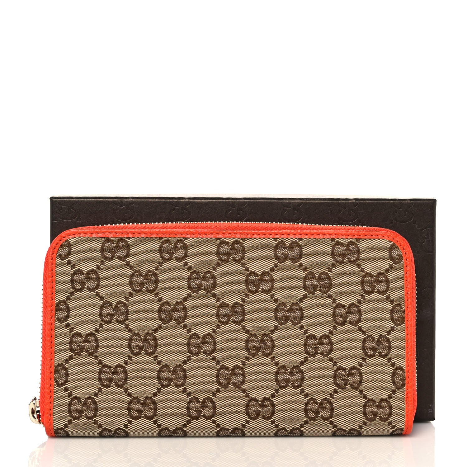Gucci Monogram Dollar Calfskin Zip Around Wallet Beige Ebony Sun Orange 11 of 11