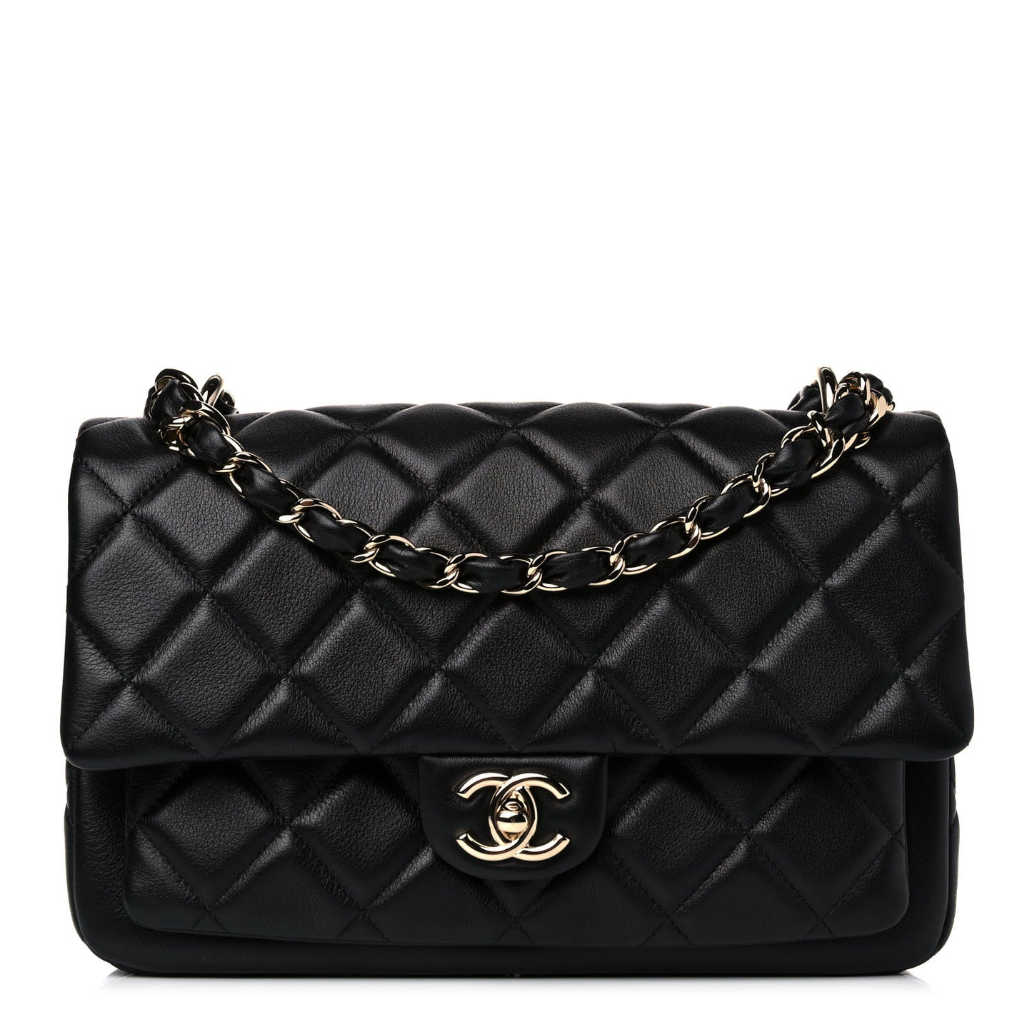 Calfskin Quilted Large Pocket Chic Flap Bag Black