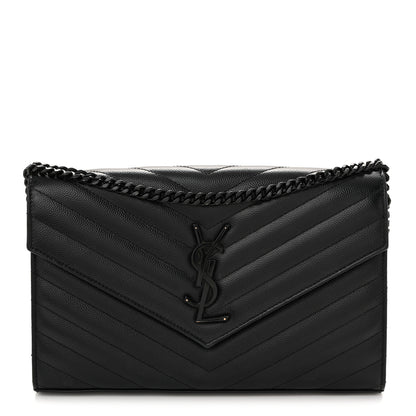 Saint Laurent Grain De Poudre Matelasse Chevron Monogram Monochrome Chain Wallet Black 1 of 9