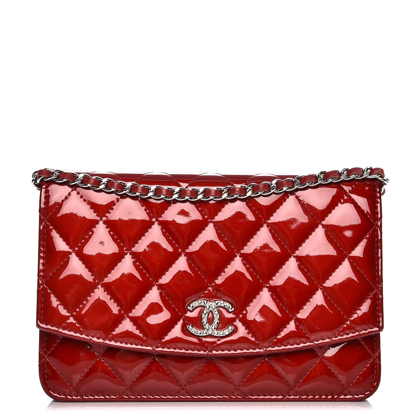 Patent Quilted Brilliant Wallet On Chain WOC Red