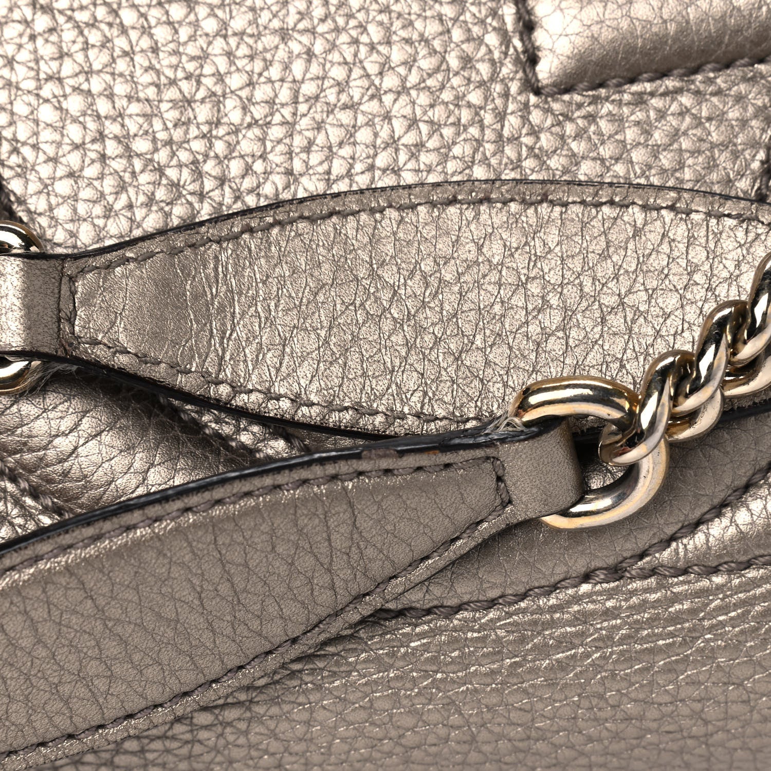 Gucci Metallic Pebbled Calfskin Medium Soho Chain Shoulder Bag Golden Beige 11 of 12