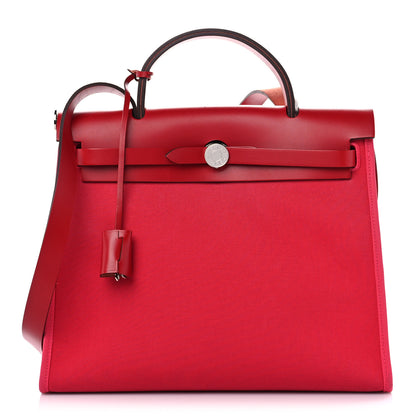 Hermes Military Toile Vache Hunter Herbag Zip 31 PM Rose Extreme Rouge Venetian Rouge Piment 3 of 18