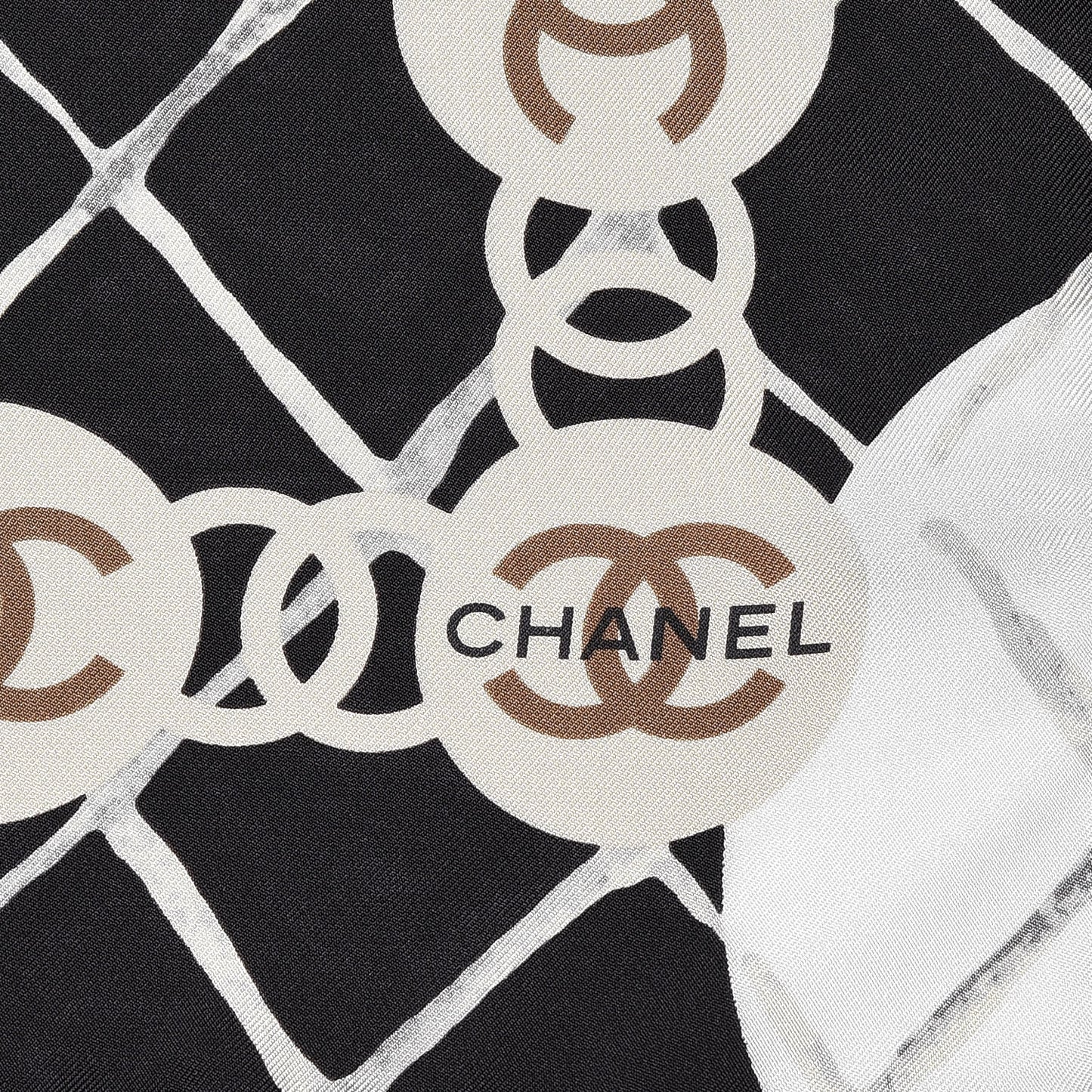 Silk CC Camellia Scarf White Black