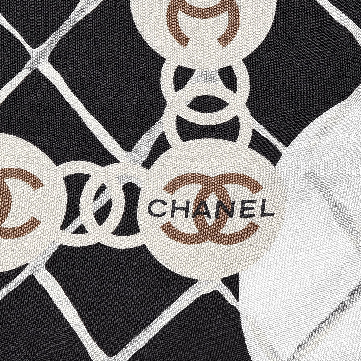 Chanel Silk CC Camellia Scarf White Black 3 of 4