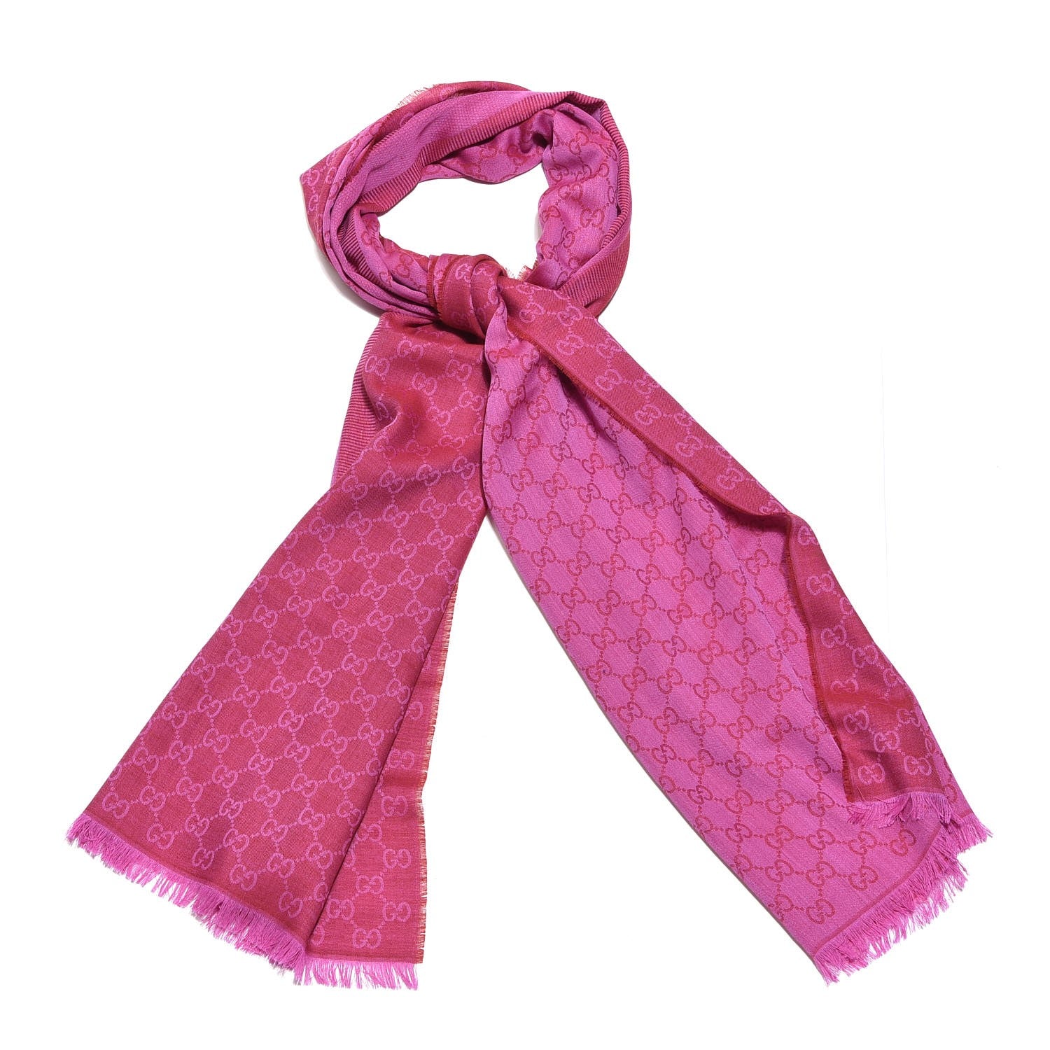 Gucci Wool Silk GG Monogram GGWeblong Fringe Scarf Shawl Red Pink 1 of 5