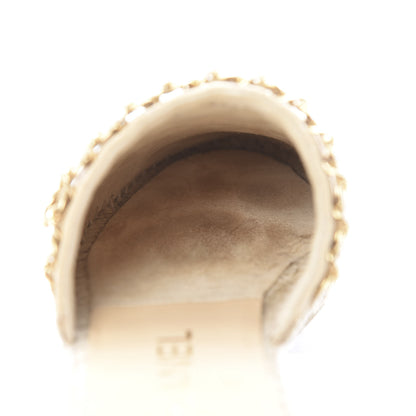 Chanel Lambskin Grosgrain Quilted CC Chain Espadrille Mules 35 Beige Black 10 of 12