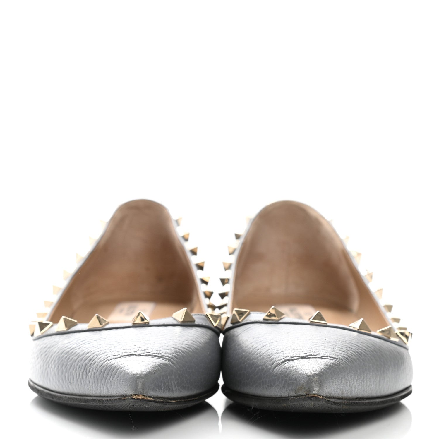 Valentino Garavani Pebbled Calfskin Rockstud Ballerina Flats 40 Light Stone 2 of 7