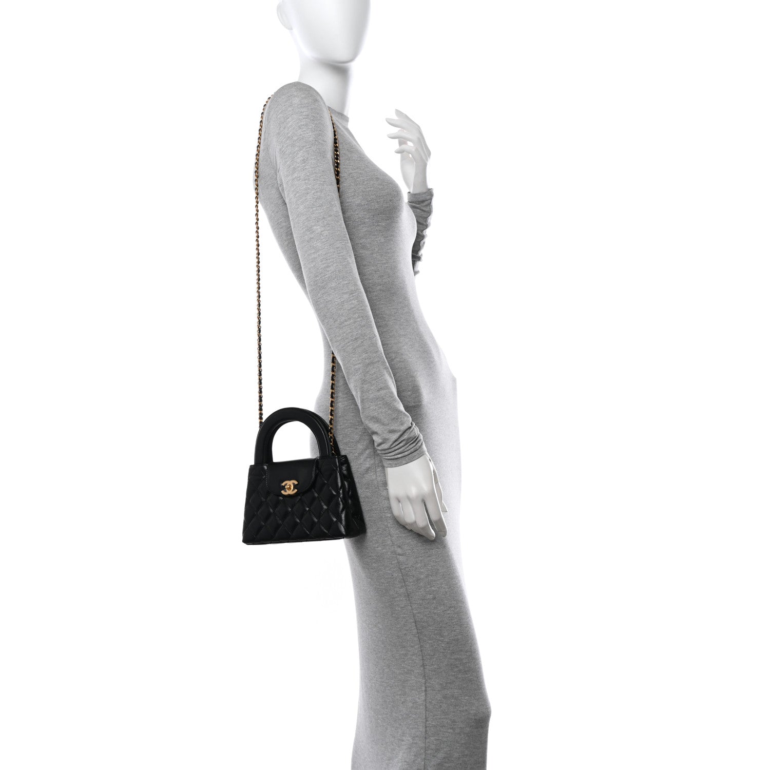 Chanel Shiny Aged Calfskin Quilted Nano Kelly Shopper Black 2 of 11