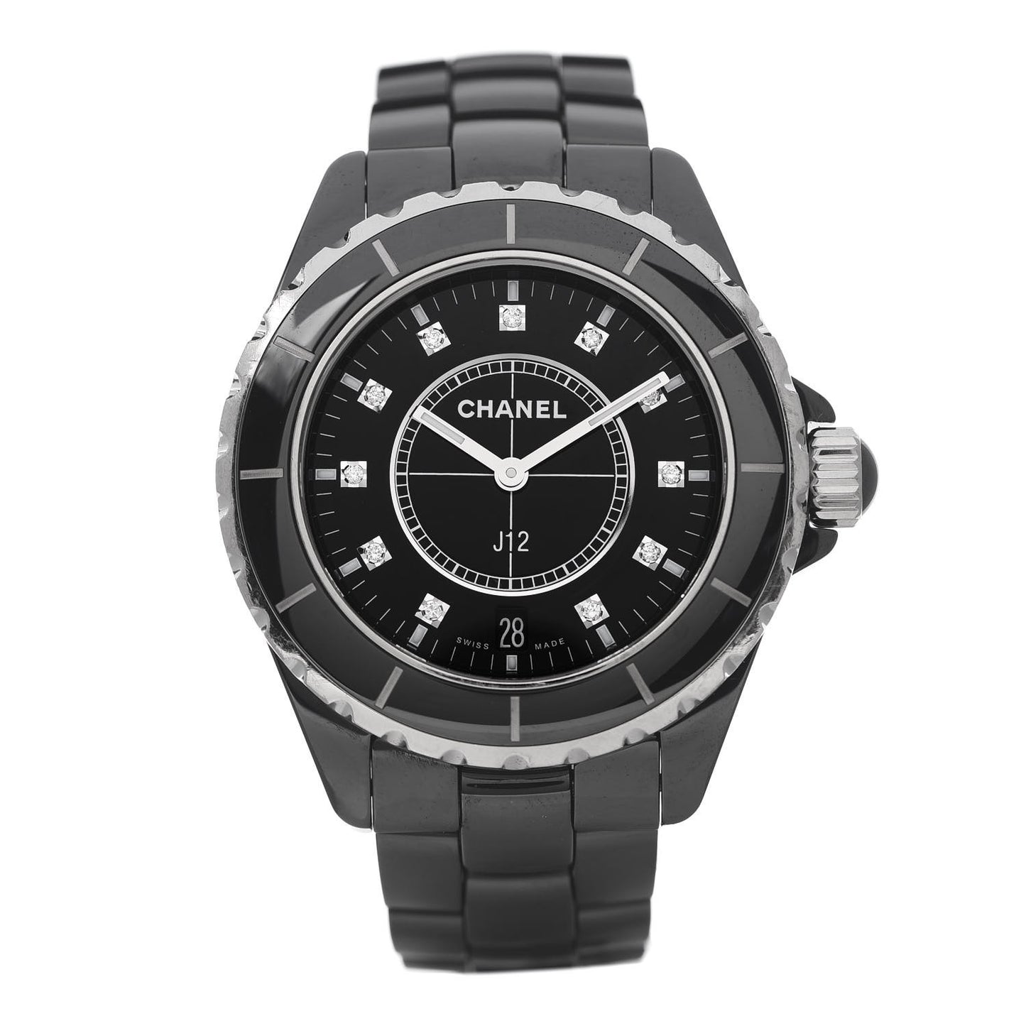 Stainless Steel Ceramic Diamond 38mm J12 Quartz Watch Black