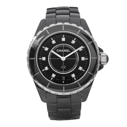 Chanel Stainless Steel Ceramic Diamond 38mm J12 Quartz Watch Black 1 of 8