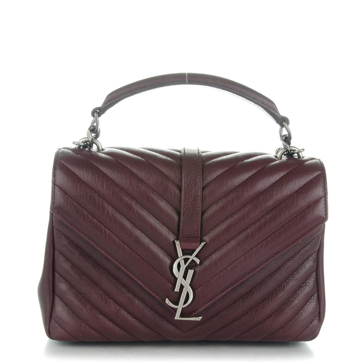 Saint Laurent Sheepskin Matelasse Chevron Monogram Medium College Bag Amaranto 1 of 7