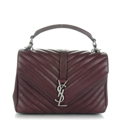 Saint Laurent Sheepskin Matelasse Chevron Monogram Medium College Bag Amaranto 1 of 7