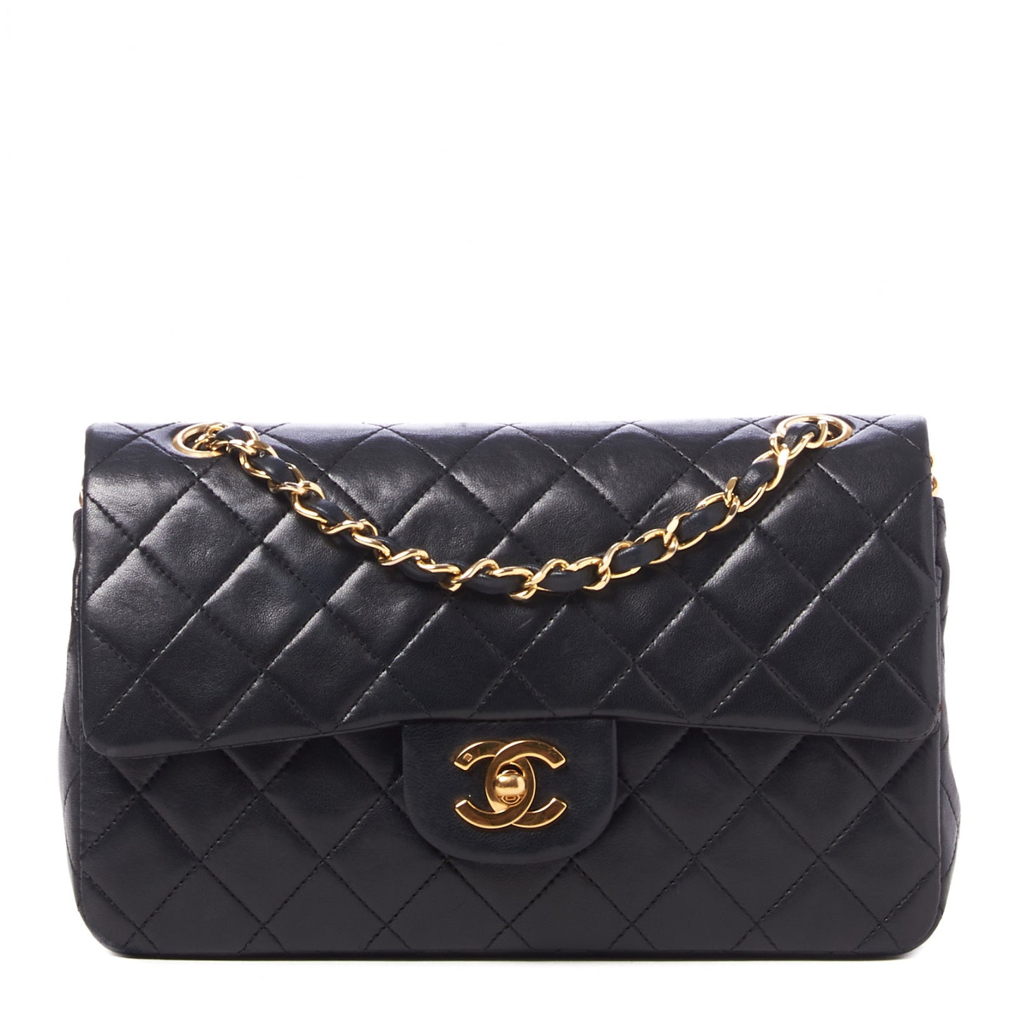 Lambskin Quilted Small Double Flap Black