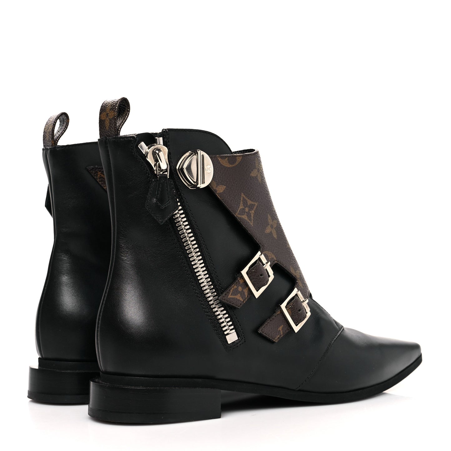 Calfskin Monogram Jumble Flat Ankle Boots 37 Black