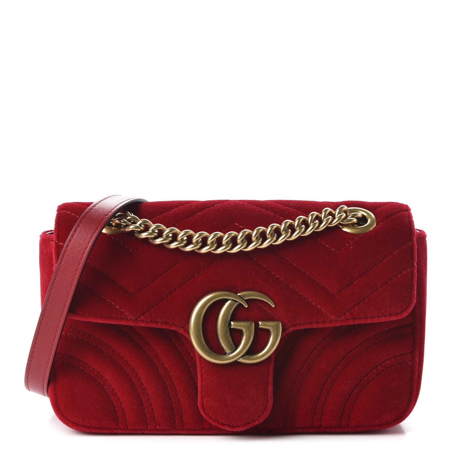 Gucci Velvet Matelasse Mini GG Marmont Shoulder Bag Hibiscus Red 1 of 10