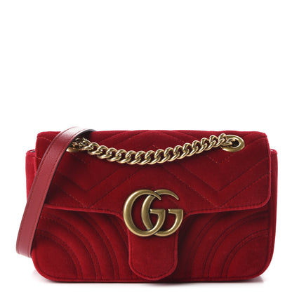 Gucci Velvet Matelasse Mini GG Marmont Shoulder Bag Hibiscus Red 1 of 10