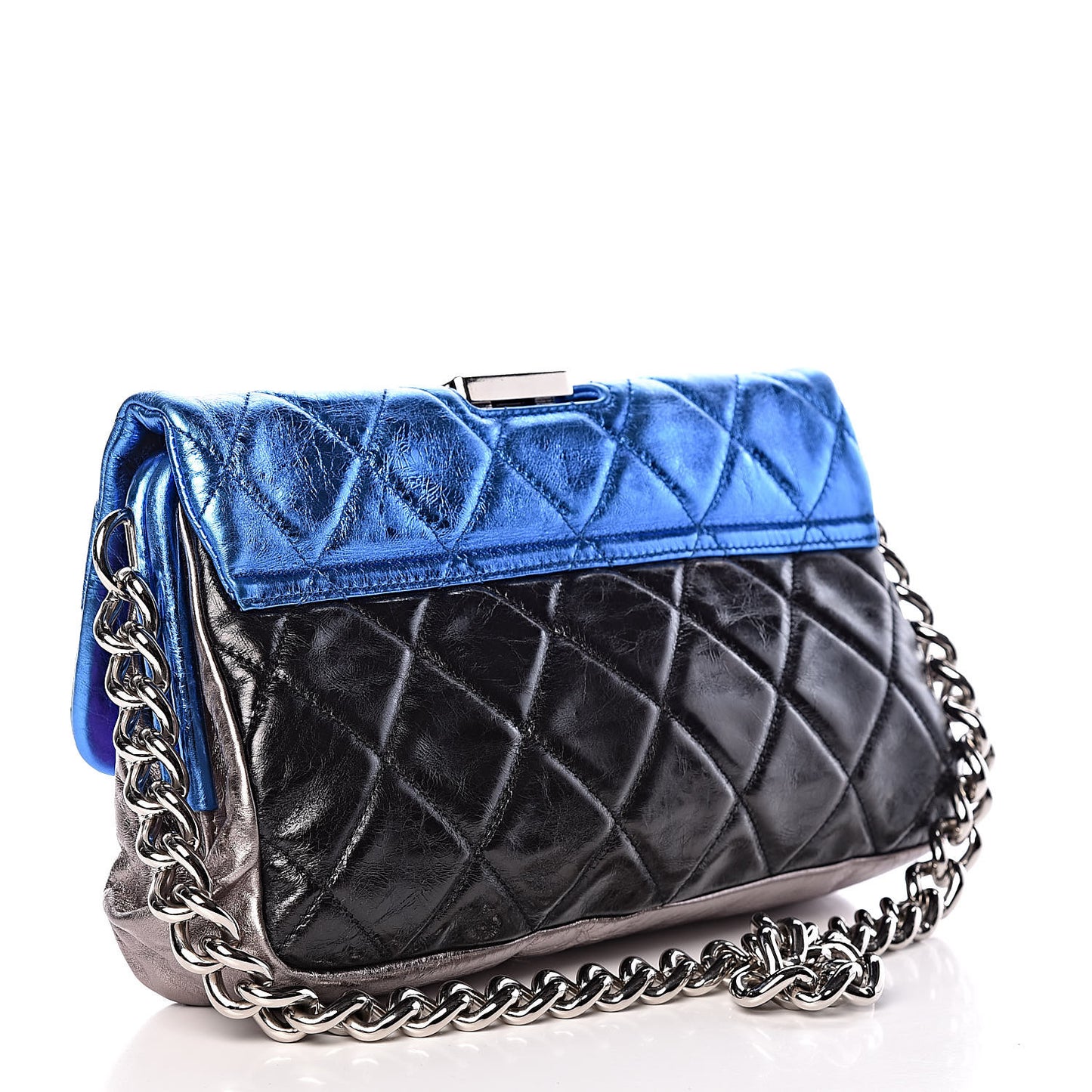 Metallic Calfskin Quilted Modern Chain Flap Frame Bag Multicolor