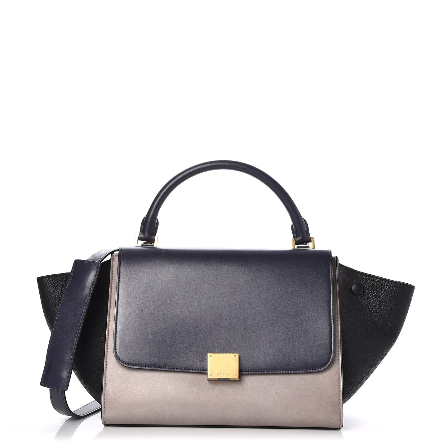 Sleek Calfskin Small Tri-Color Trapeze Dark Blue