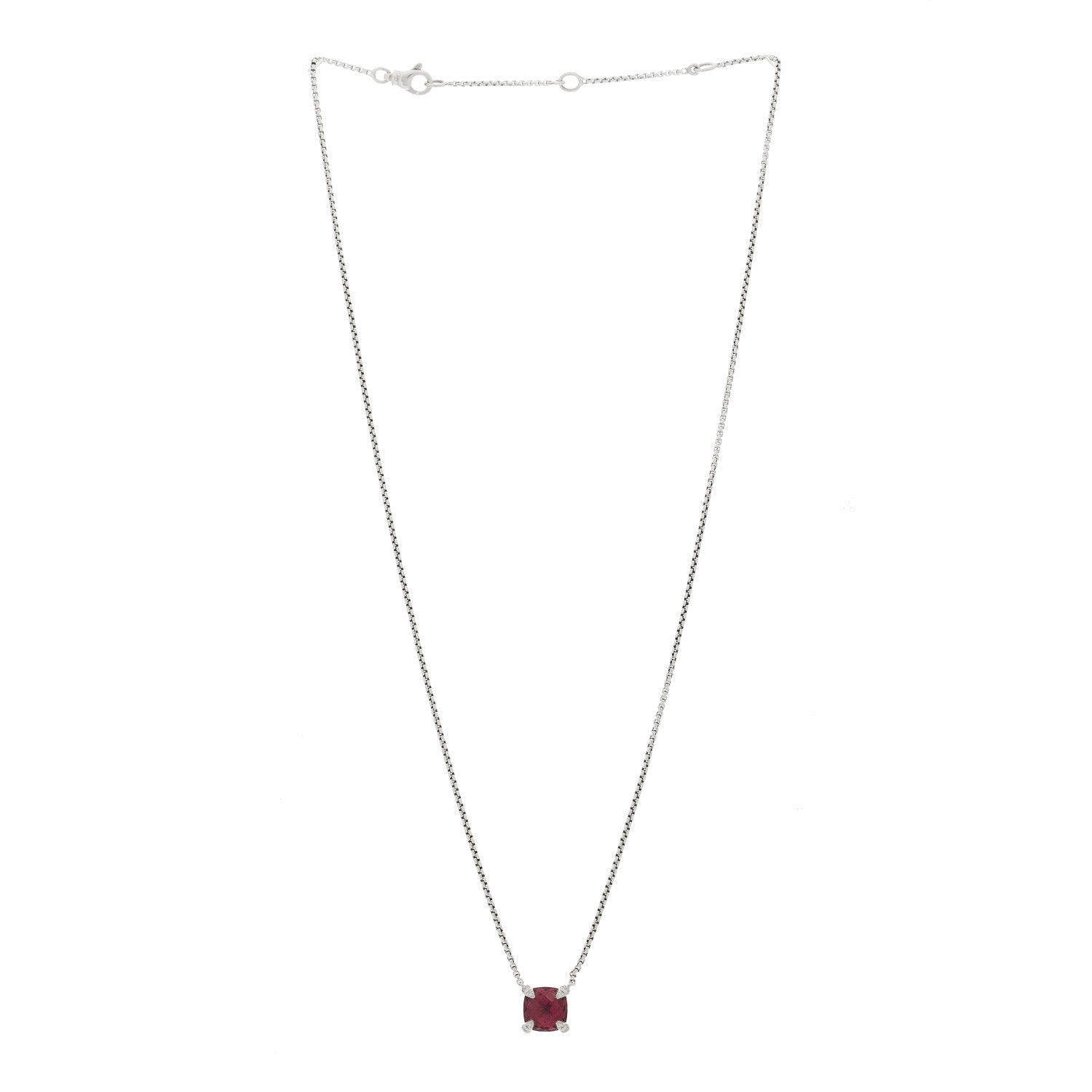 David Yurman Sterling Silver Diamond Rhodolite Garnet 9mm Petite Chatelaine Pendant Necklace 3 of 5
