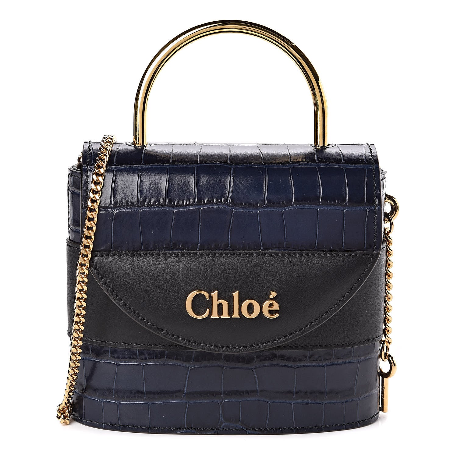 Chloe Calfskin Crocodile Embossed Small Aby Lock Full Blue 1 of 9