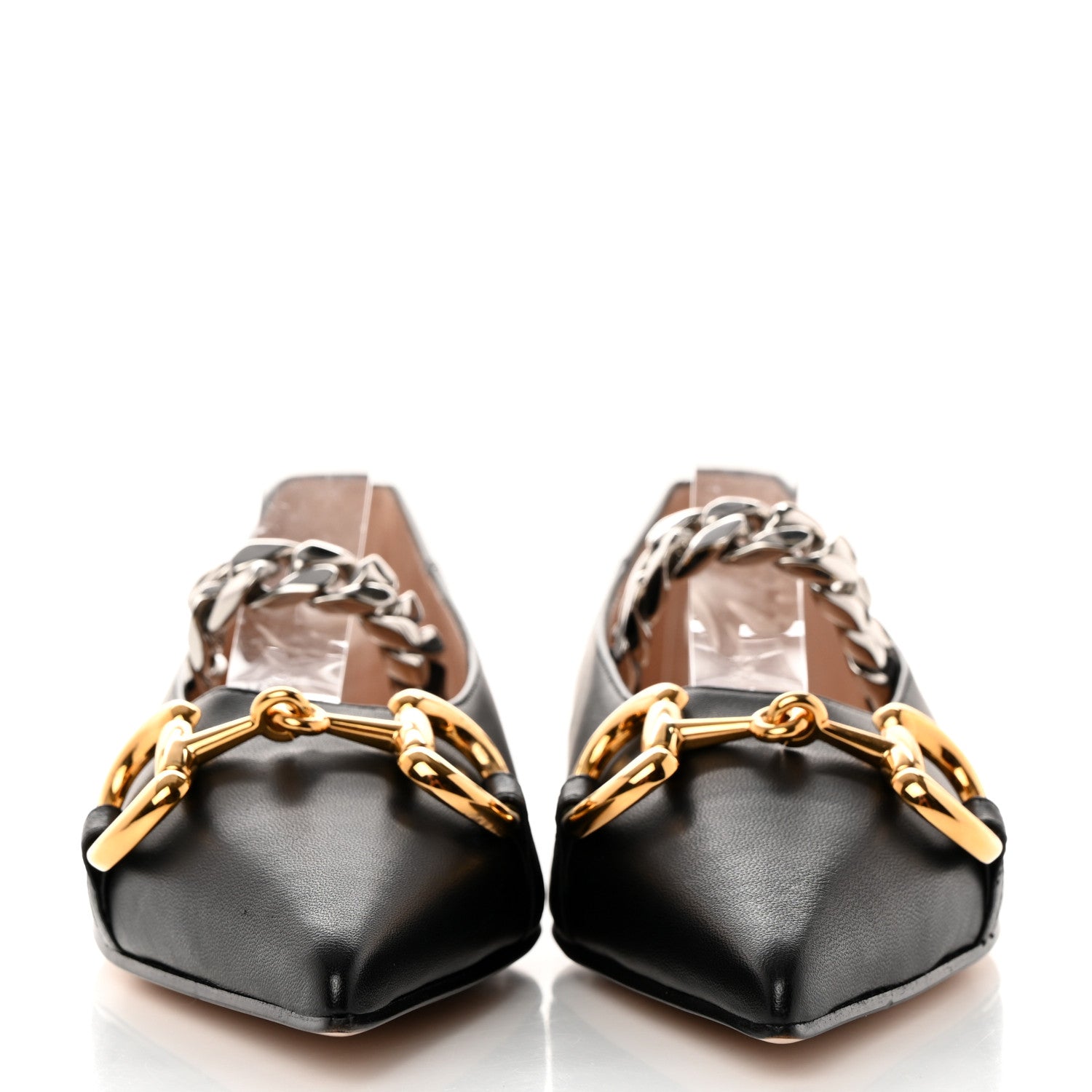 Gucci Nappa Lumiere Deva Horsebit Chain Embellished Flats 37 Black 2 of 9