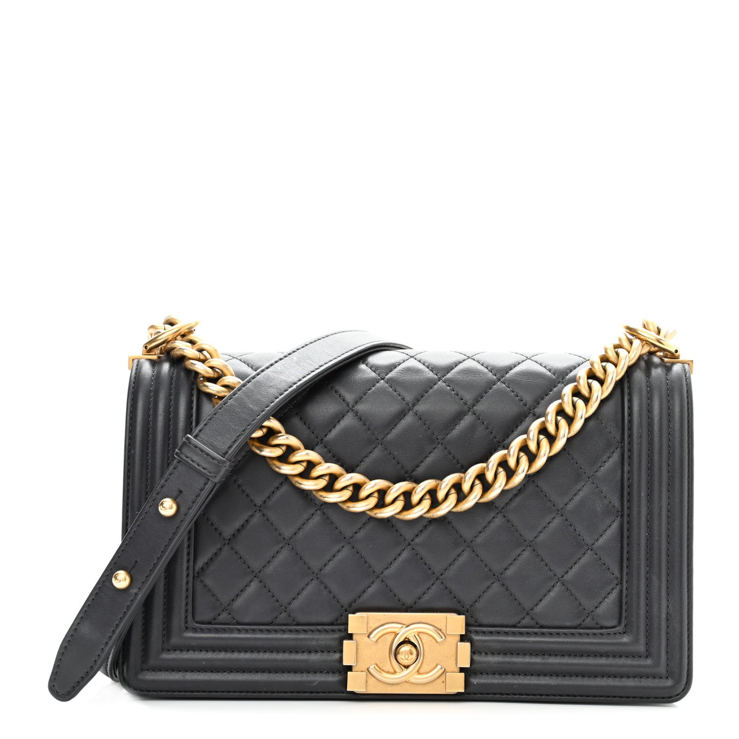 Calfskin Quilted Medium Boy Flap Dark Grey