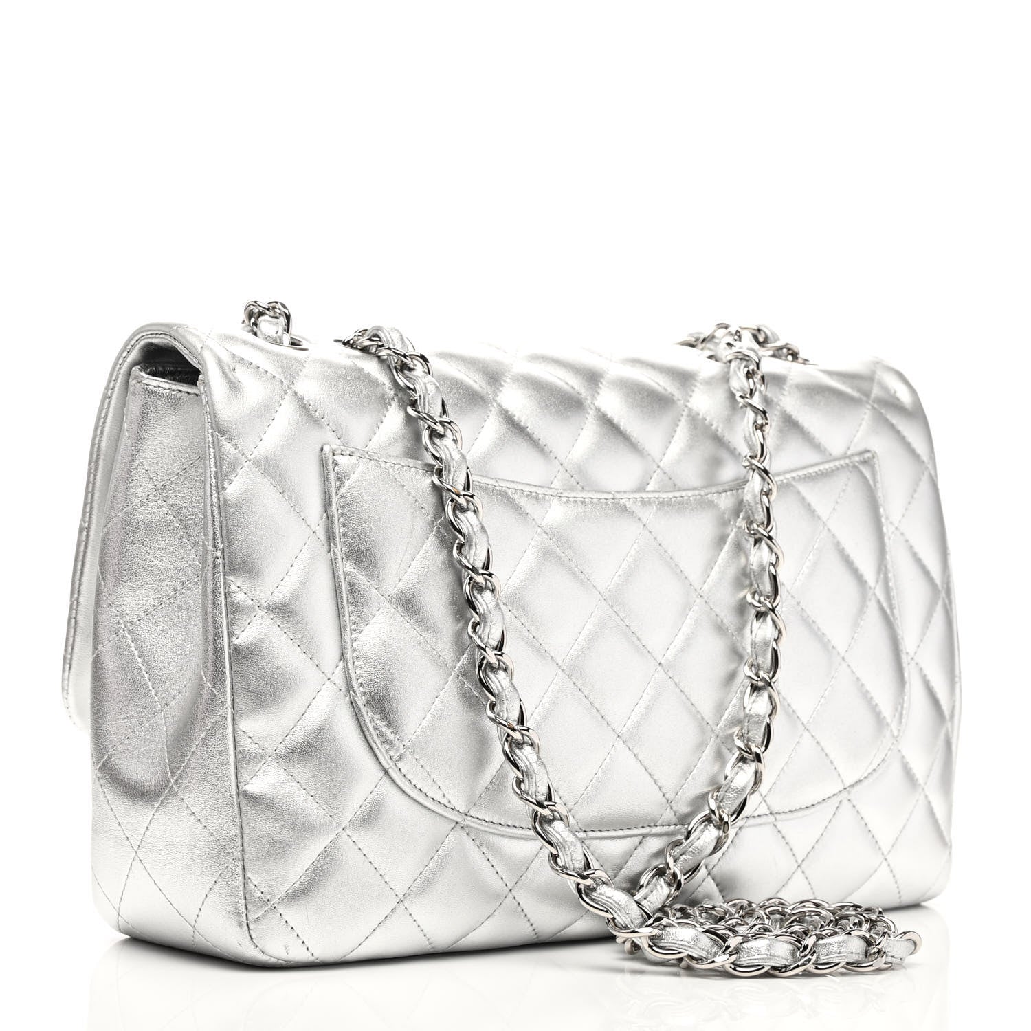 Chanel Metallic Lambskin Quilted Jumbo Single Flap Silver 3 of 10