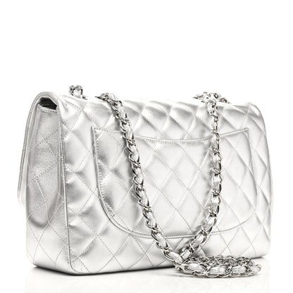 Chanel Metallic Lambskin Quilted Jumbo Single Flap Silver 3 of 10